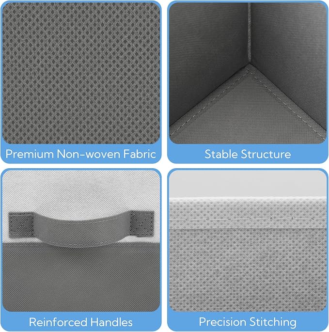 Cupic Cupid 6-Pack 11x11 Storage Cube, Fabric Storage Cubes, Gray and White | Foldable, Reinforced Front Handle, Holds Blankets, Towels, Linens and More, Fits Shelves, Closet, Bedroom, Dorm