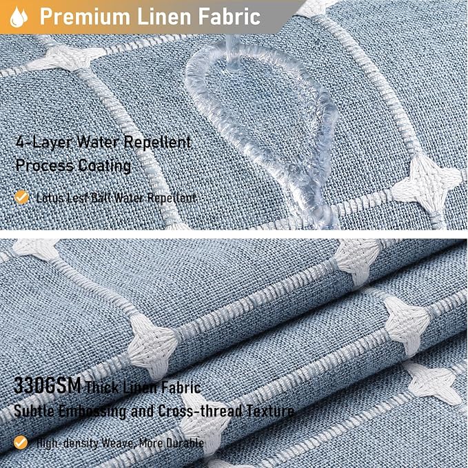 60x84 Boho Farmhouse Linen Heavy Duty Fabric Shower Curtain Set, Blue | Narrow Long Size, 330GSM Linen Blend, 3-side Tassels, Water Repellent Cloth, 10 Hooks, Rustic Bohemian, Machine Washable