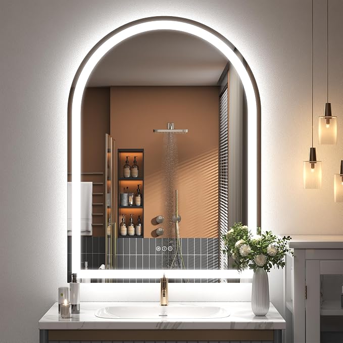 32x42 Inch Arched LED Bathroom Mirror | Dimmable LED Lighted Bathroom Vanity Mirror, Backlit and Frontlit, Anti-Fog, 3 Colors, Memory, Shatter-Proof, ETL Listed