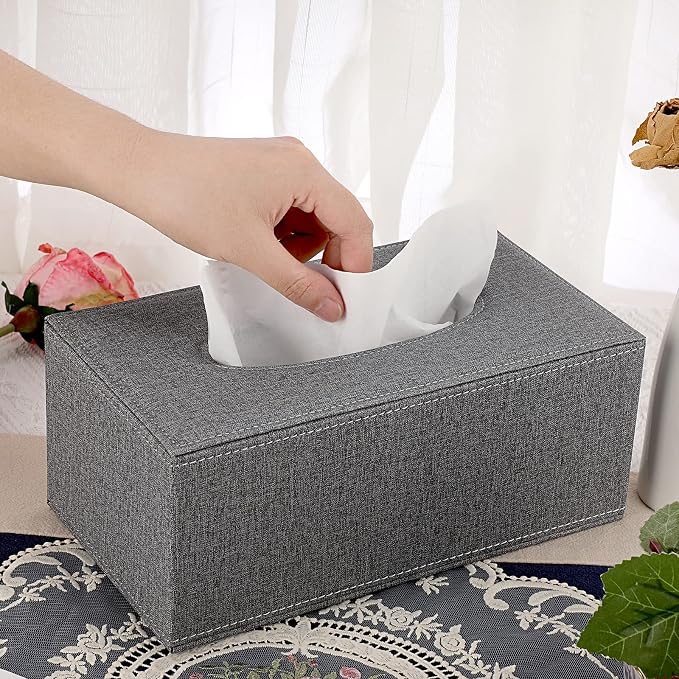 Sumnacon Tissue Box Cover Rectangle Linen Tissue Box, Stylish Tissue Box Holder with Magnetic Bottom,Decorative Tissue Cover for Bathroom Living Room Toilet Table Desk Office Car, Grey | Elegant Tissue Box Cover Rectangular,Decorative Tissue Covers for...