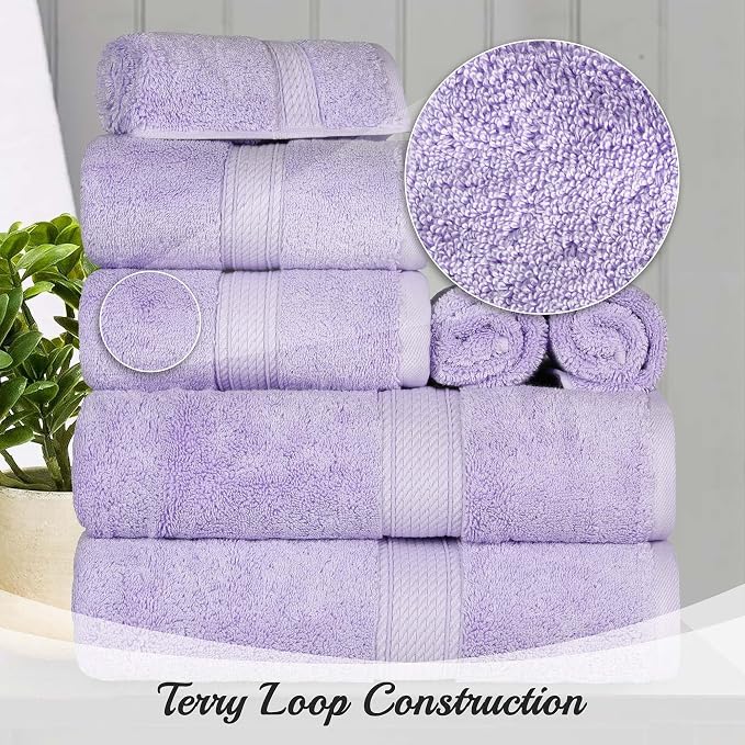 Superior Egyptian Cotton Ultra Plush & Absorbent, 10 Piece Set, Purple | Quick Dry, Soft Luxury Towel Set, Bath Essentials, Guest Bath, Spa, 2 Bath, 4 Hand, 4 Face Towels, Madeline Towels