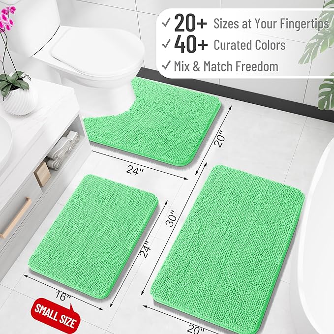 OLANLY Bathroom Runner Rugs 59x20, Extra Soft Absorbent Chenille Bath Rugs | Mint Green, Quick-Drying Rubber Backing, Washable Long Bath Mat for Bathroom Floor, Tub and Shower, Home Decor Accessories