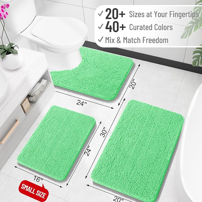 OLANLY Large Bathroom Rugs 59x35, Extra Soft Absorbent Chenille Bath Rugs | Mint Green, Quick-Drying Rubber Backing, Machine Washable Bath Mat for Bathroom Floor, Tub and Shower, Home Decor Accessories