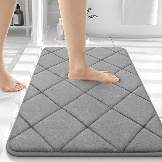 OLANLY Memory Foam Bath Mat 36x24, Ultra Soft and Absorbent Bathroom Rugs | Grey, Quick Dry, Machine Washable Shower Bath Rugs, Comfortable Bath Carpet for Bathroom Floor, Tub and Shower