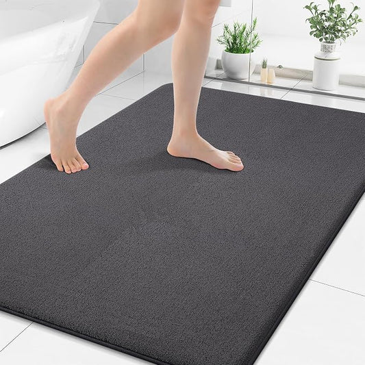 Smiry Memory Foam Bath Mat 44x32, Extra Soft Absorbent Bathroom Rugs | Dary Grey Quick Dry, Machine Washable Bath Mats for Bathroom, Shower, Tub and Home Decor Accessories