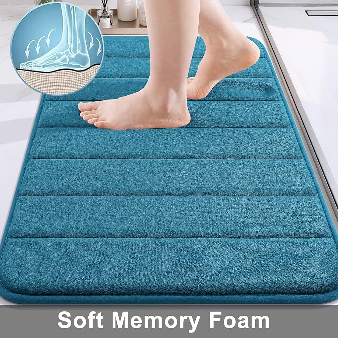 Buganda Memory Foam Bath Mat 60 x 24, Ultra Soft Absorbent Bathroom Rugs | Peacock Blue, Machine Washable Quick Dry Bath Mats for Bathroom Floor, Shower and Tub, Home Decor Accessories
