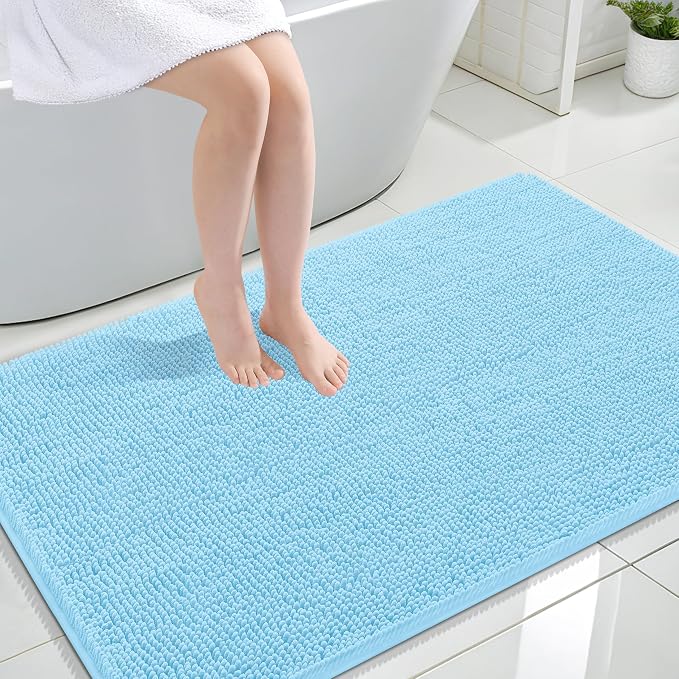 OLANLY Large Bathroom Rugs 44x32, Extra Soft Absorbent Chenille Bath Rugs | Sky Blue, Quick-Drying Rubber Backing, Machine Washable Bath Mat for Bathroom Floor, Tub and Shower, Home Decor Accessories