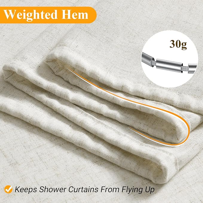 Extra Long Cream Shower Curtains 92 Length Natural Linen Fabric Shower Curtain Set Tall Bath Curtain with See Through Top Window and Hooks Country Farmhouse Style,Cream,72x92