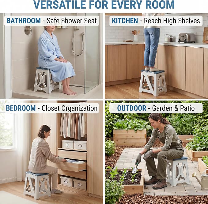 Folding Shower Chair seat is Suitable for Indoor Shower stools Elderly and Disabled People Shower Basin stools Shower stools for Shaving Legs (Blue Folding Shower Chair 15.7x8.3x12.5)