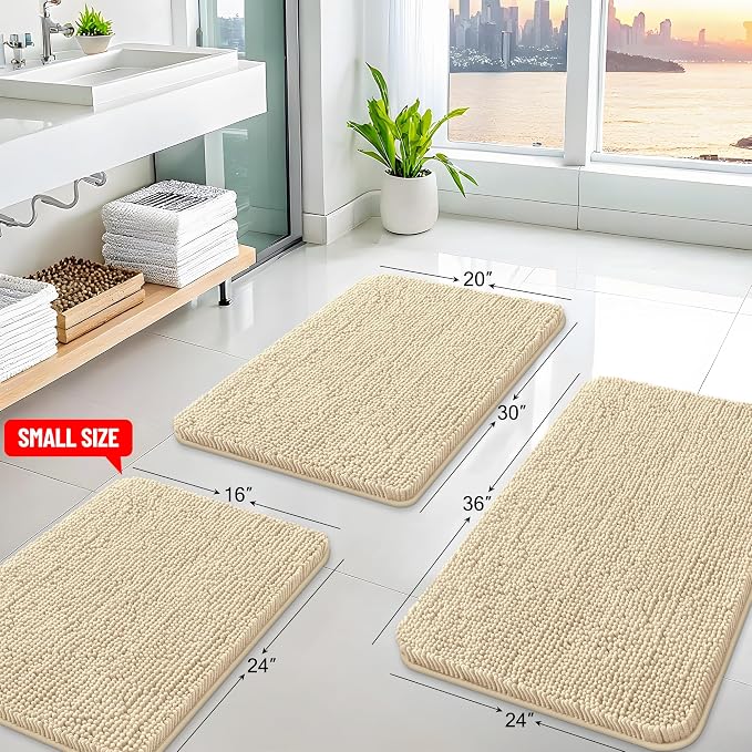 Arotive Bathroom Rugs Round 24x24, Soft Absorbent Shaggy Chenille Bath Rugs | Beige, Machine Washable Rubber Backing Bath Mats for Bathroom Floor Tub and Shower Home Decor Accessories