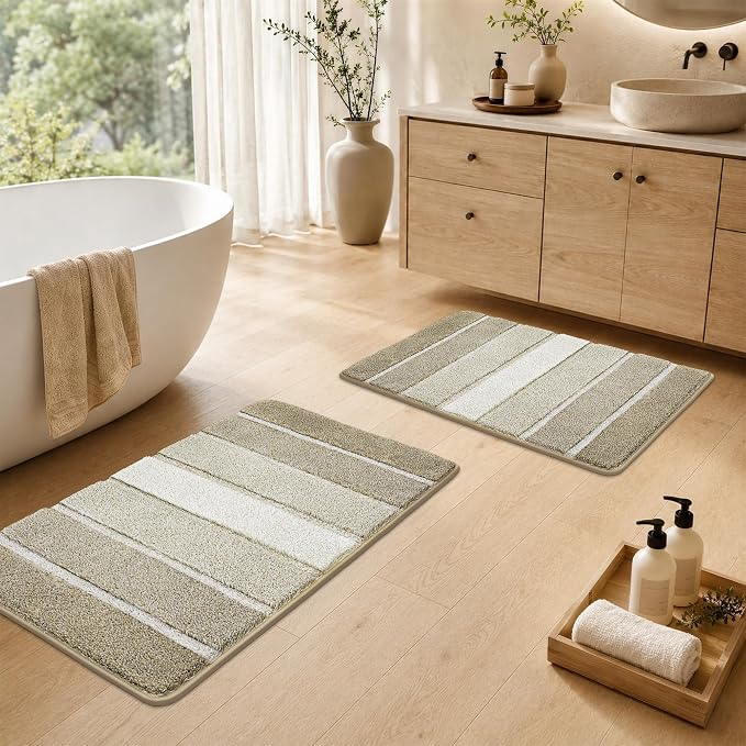 COSY HOMEER Bathroom Rugs 36x24,Ultra Soft Absorbent Bath Mat,Beige | Non-Slip TPR Backing Stays in Place, Machine Washable Bath Rugs Shaggy Rug for Bathroom Floor