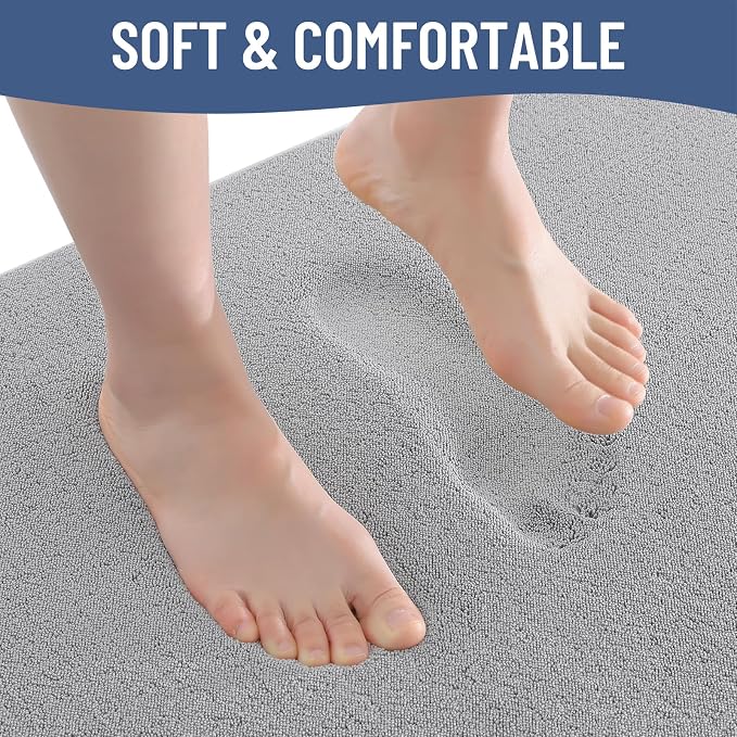 Smiry Memory Foam Bath Mat 44x24, Extra Soft Absorbent Bathroom Rugs | Grey Quick Dry, Machine Washable Bath Mats for Bathroom, Shower, Tub and Home Decor Accessories