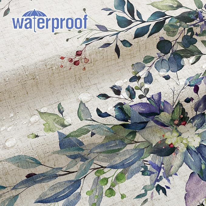 Green Linen Eucalyptus Shower Curtain, Watercolor Floral, 72x72 | Watercolor Plant Leaves Floral Print, Polyester Linen Blend Bathroom Decor, Machine Washable, Rustproof Grommets