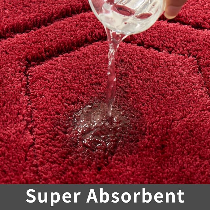 COSY HOMEER Non-Slip Bath Mat Extra Thick Absorbent Plush Washable | 24"x36" Red Non-Slip Extra Thick Plush Absorbent Machine Washable Bath Mat Bathroom Rug Floor Tub Shower