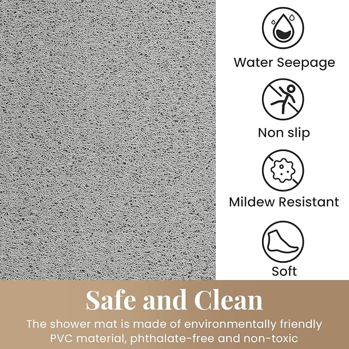 Shower Mat Bathtub Mat Non-Slip,36x16 inch, Soft Tub Mat with Drain,PVC Loofah Bath Mat (Phthalate Free) for Tub and Bathroom,Quick Drying,Grey | 36x16 inch,PVC Loofah Bath Mat with Drain for Tub and Bathroom,Quick Drying,Grey