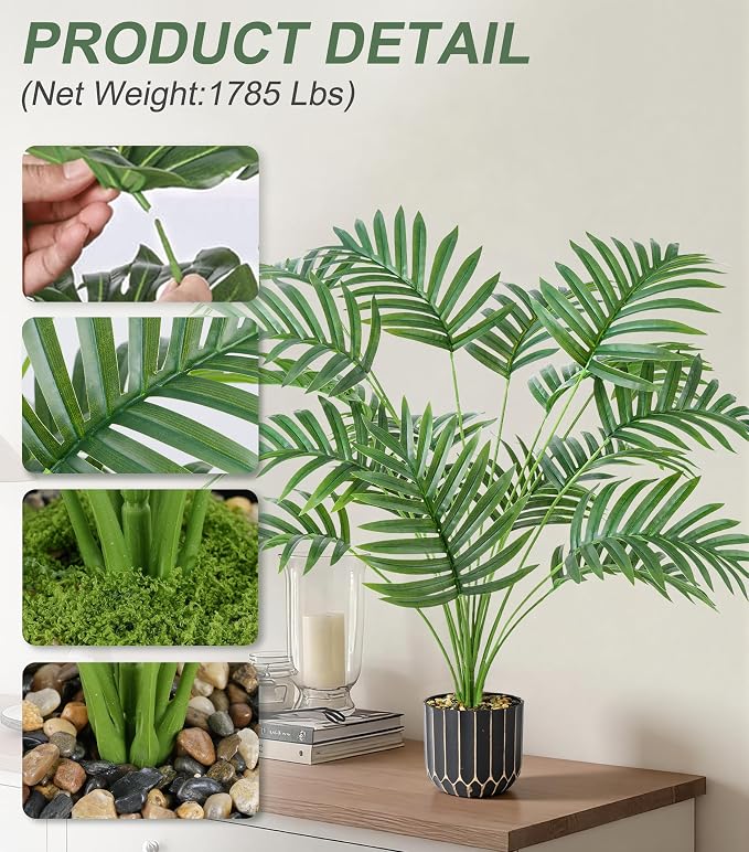 florisso 28" Fake Plants Artificial Areca Palm Plant Tall Faux Plants | Indoor Outdoor Tree, Fade-Resistant, Zero Maintenance, Premium Durable for Living Room Home Decor