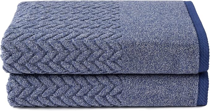 Texere 100% Organic Cotton Bathroom Towel, Textured Jacquard 650 GSM Premium Large Bath Towel Sets - Extra Absorbent Quick Dry and Plush (Cable, Estate Blue, 2 Bath Towels)