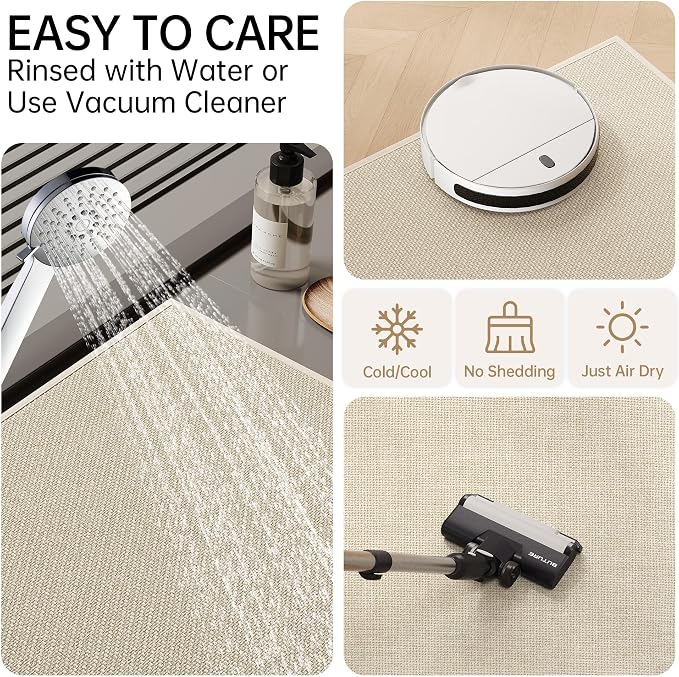 Mecko 24"x48" Bath Mat, Absorbent Quick Dry Bathroom Floor Mats Oatmeal | Upgraded Thin Cozy Cloth Bathroom Mat Fit Under Door, Rubber Non-Slip Bathroom Rug for Bathtub, Sink, Shower Room