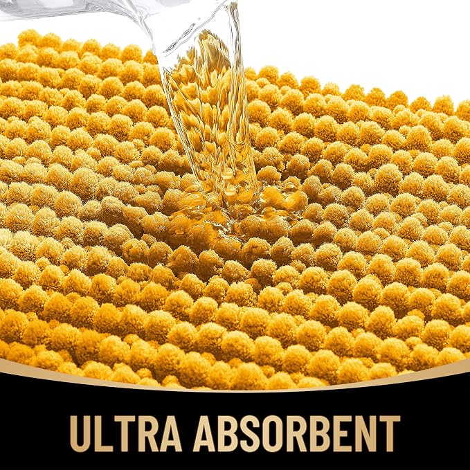 OLANLY Thick Chenille Absorbent Bathroom Rugs Mat 30x20, Golden Yellow | Soft Bath Rugs, Rubber Backing, Machine Wash Dry, Bath Mats for Bathroom, Tub and Shower, Home Decor Accessories