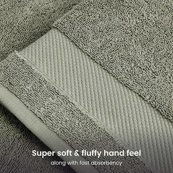100% Organic Cotton 700 GSM Plush Premium Washcloths 13" x 13" GOTS Certified, Face Towels Perfect for Home & Bathroom - Sage, Pack of 12