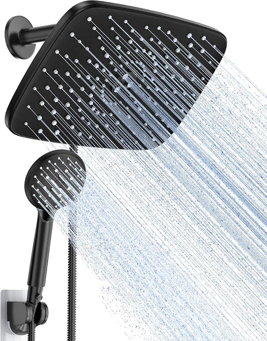 Veken 11.8“ Rain Shower Head with Handheld,Dual High Pressure Shower Heads | Easy Pause,5-mode Hand Held Spray with Hose,Wide Detachable Rainfall,Dual Showerhead Combo,Bathroom Accessories,Decor,Chrome