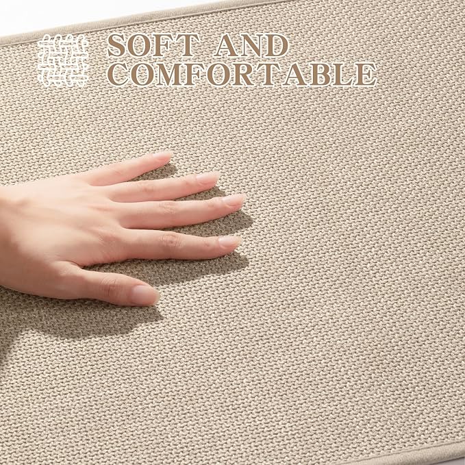 Bathroom Rugs Mat 24x17, Ultra Thin Non Slip Bath Mat Small Quick Dry Absorbent Bath Mat for Bathroom Floor, (Light Beige, 24"x17")