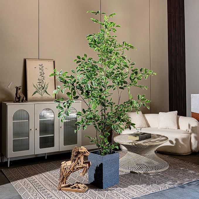 Bailikang Artificial Ficus Tree Indoor 6ft, Large Potted Faux Tree with Realistic Silk Leaves & Trunk for Home Office, Living Room Corner Decor