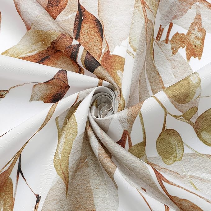 Brown Eucalyptus Shower Curtain, Watercolor Floral Print, 60x72 | Watercolor Plant Leaves Floral Print, Stall Waterproof Fabric Bathroom Decor, Machine Washable, Rustproof Grommets