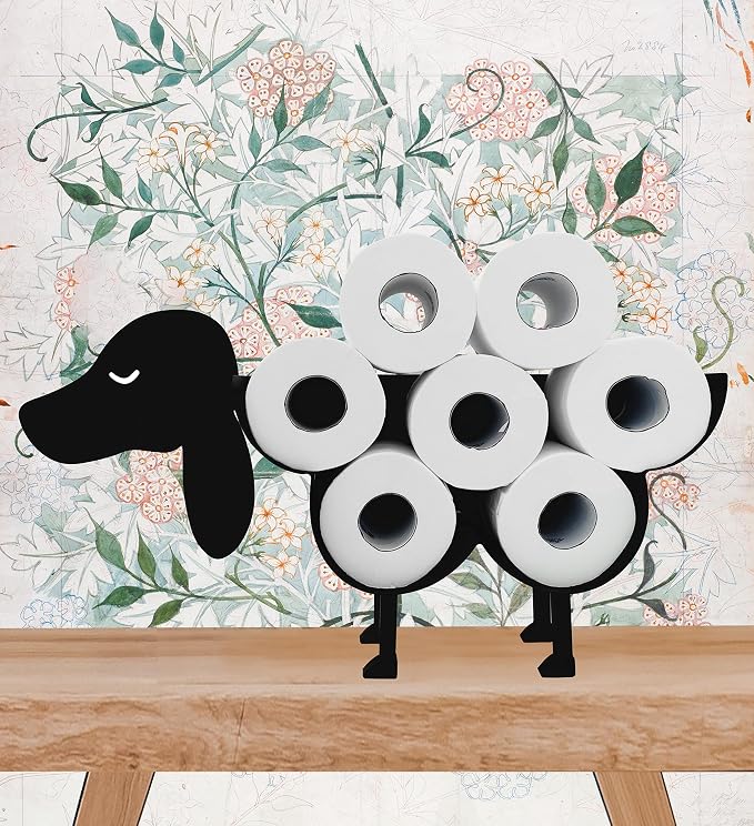 Dog Animal Metal Bathroom Toilet Paper Stand, Funny Art Decoration Organizer Holds Extra 8 Rolls
