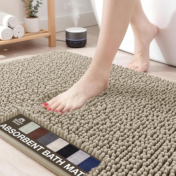 Neater Home Plush Bathroom Rugs 36x24 Thick Chenille Quick Dry Microfiber Absorbent Bath Mat, Soft Bath Rugs, Machine Washable Bathroom Floor Mat for Tub Shower Sink, Home Decor Accessories, Tan