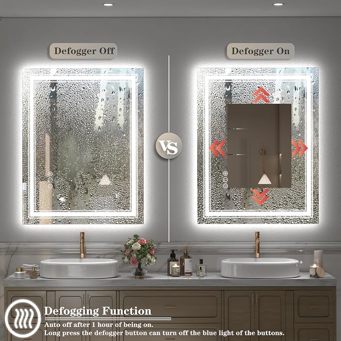 48x36 Led Lighed Bathroom Mirror for Wall, Large Dimmable Vanity Mirror with Lights, Anti-Fog, Shatterproof, Memory， ETL Listed (Backlit and Front Lighted) | Dimmable Vanity Mirror with Lights for Wall, Backlit and Front lit, Anti-Fog, Shatter-Poof, ET...