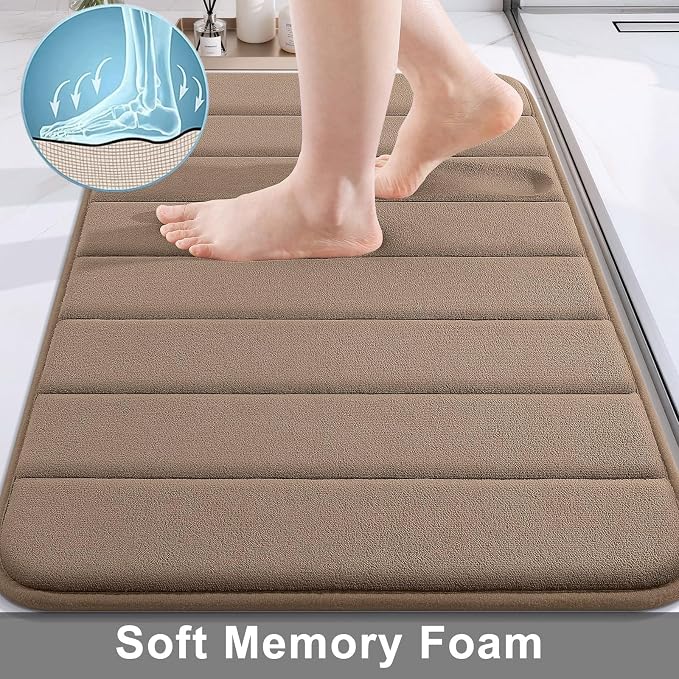 Buganda Memory Foam Bath Mat 35.4 x 24, Ultra Soft Absorbent Bathroom Rugs | Mocha, Machine Washable Quick Dry Bath Mats for Bathroom Floor, Shower and Tub, Home Decor Accessories