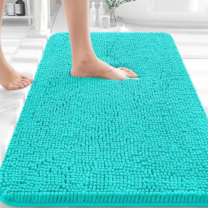 OLANLY Bathroom Rugs 30x20, Extra Soft Absorbent Chenille Bath Rugs | Teal, Quick-Drying Rubber Backing, Machine Washable Bath Mat for Bathroom Floor, Tub and Shower, Home Decor Accessories