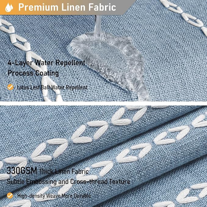 72x96 Extra Long Boho Linen Heavy Duty Cloth Shower Curtain Set, Blue | Extra Tall Size, 330GSM Linen Blend, Water Repellent, Vintage Striped Fabric, 12 Hooks, Rustic Country, Machine Washable