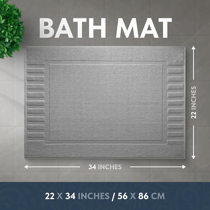 White Classic Luxury Bath Mat Floor Towel Set - Absorbent Cotton Hotel Spa Shower/Bathtub Mats [Not a Bathroom Rug] 22"x34" | 2 Pack | Light Grey
