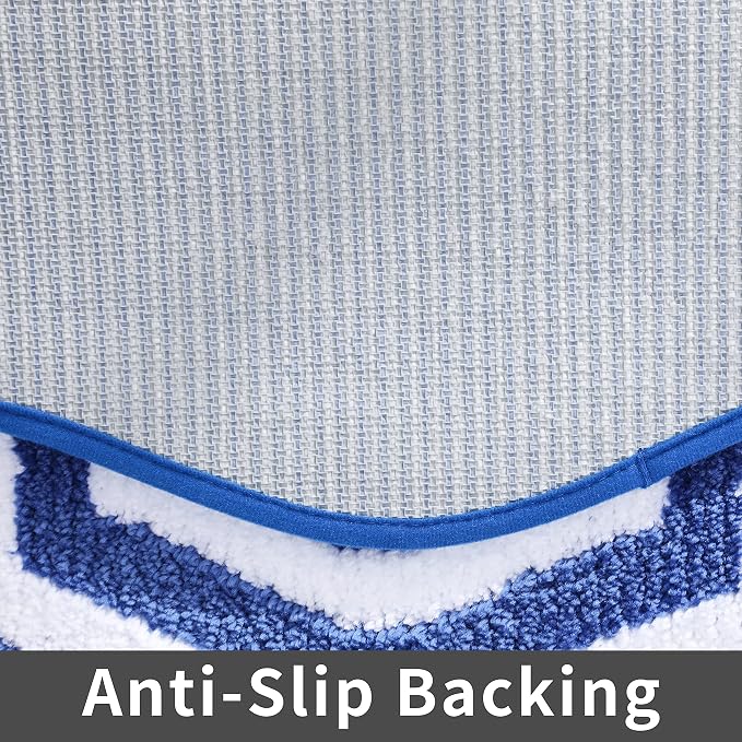 COSY HOMEER Non-Slip Bath Mat Extra Thick Absorbent Plush Washable | 17"x27" White/Blue Non-Slip Extra Thick Plush Absorbent Machine Washable Bath Mat Bathroom Rug Floor Tub Shower