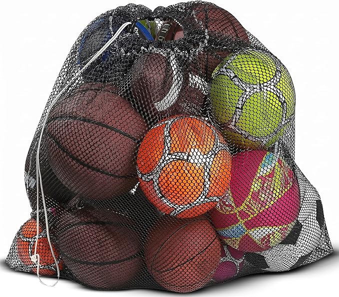 Mesh Equipment Bag - 32” x 36” and 24” x 36” - Adjustable, sliding drawstring cord closure. Perfect mesh bag for parent or coach, making it easy to transport and keeping your sporting gear organized.