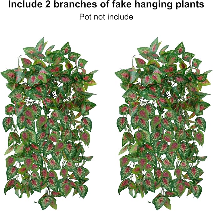 Fake Plants Artificial Hanging Plants for Outdoors Outside Decor, 2 PCS Faux Coleus Artificial Greenery UV Resistant Look Real Long Trailing Vines for Front Door Porch Planter Urn Patio Indoor Gardens