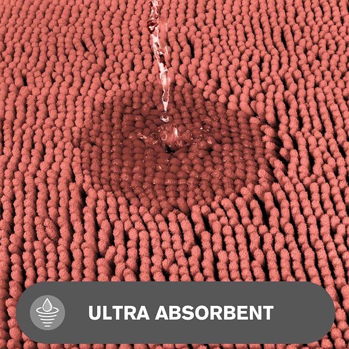 Coral Bathroom Rugs – Absorbent and Washable Bath Mat, Non-Slip, Thick Soft Chenille Bath Rugs for Bathroom Floor, Shower, Sink - 17" x 24"