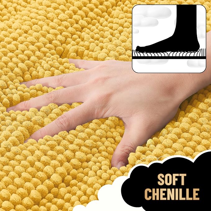 OLANLY Thick Bathroom Runner Rugs 59x24, Chenille Long Bath Rugs, Yellow | Soft Absorbent Striped, Rubber Backing, Machine Wash, Bath Mats for Bathroom Floor, Tub and Shower, Home Decor Accessories