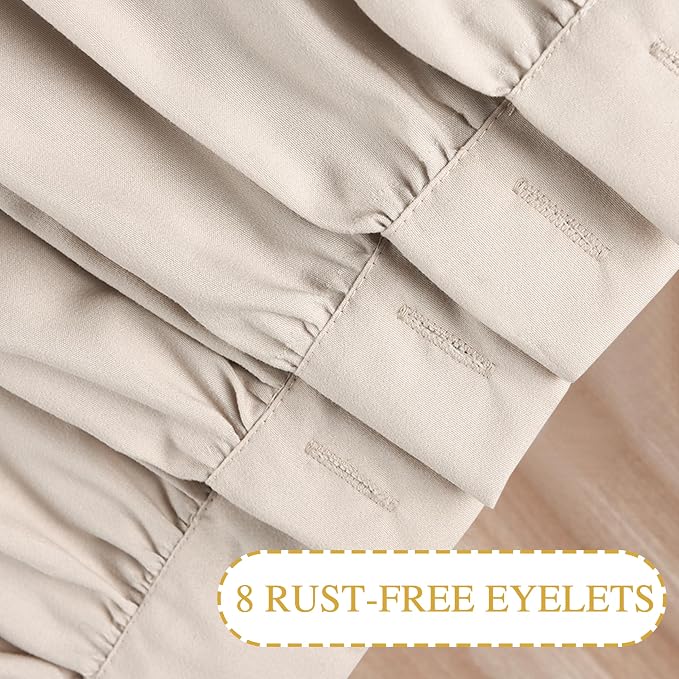 Camel Ruffle Stall Shower Curtain, Vintage Handcrafted Bow Tie Bath Curtain for Master Bathroom, Ruched Microfiber Bathroom Curtain with 8 Buttonholes, 48" W x 72" H (LQ-10)