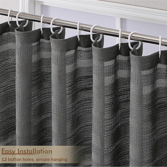 Extra Long Boho Shower Curtain 84 Inch Long, Modern Farmhouse Heavy Duty Textured Soft Fabric, Rustic Country Luxury Cloth Shower Curtain with Tassel for Bathroom Hotel, 72Wx84L, Charcoal Grey