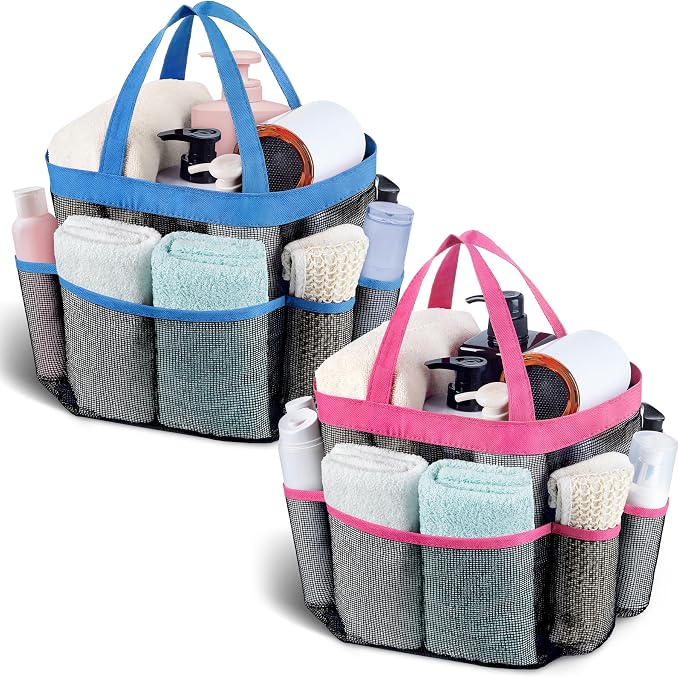 Mesh Shower Caddy Portable - 9 Pockets, Shower Bag for Dorm Room Camping | 2 Handle Quick Dry Shower Bag College Dorm Room Essentials Large Capacity Hanging Basket for Bathroom Travel Swimming Gym