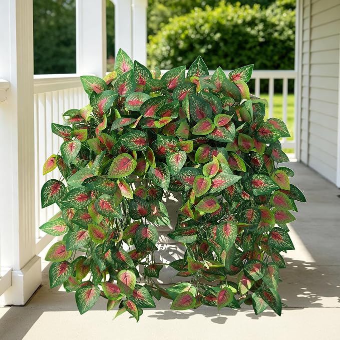 Fake Plants Artificial Hanging Plants for Outdoors Outside Decor, 2 PCS Faux Coleus Artificial Greenery UV Resistant Look Real Long Trailing Vines for Front Door Porch Planter Urn Patio Indoor Gardens