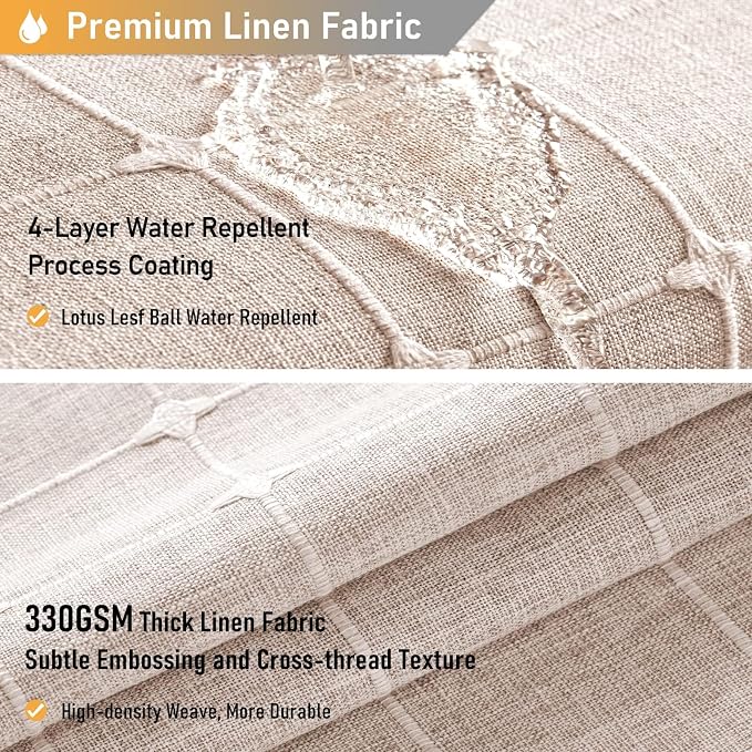 48x72 Boho Farmhouse Linen Heavy Duty Shower Curtain Set, Tan/Taupe | Stall Size, 330GSM Linen Blend, 3-side Tassels, Water Repellent Fabric, 8 Plastic Hooks, Rustic Bohemian, Machine Washable