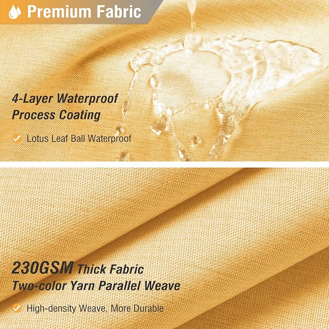 Extra Long Linen Textured Waterproof Shower Curtain Set, 72x96, Gold | Extra Tall Size, 230GSM Polyester, Heavy Duty Cloth, Weighted Hem, 12 Plastic Hooks, Modern Hotel Style, Machine Washable