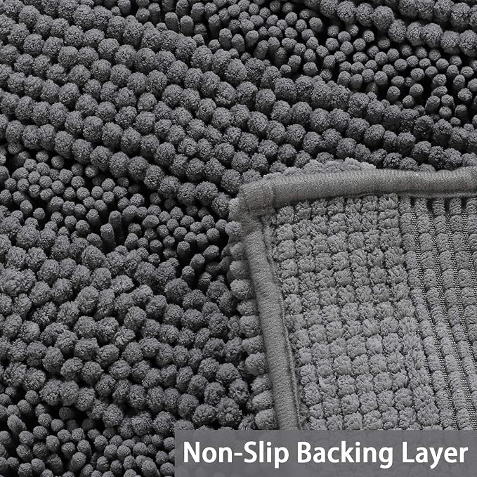 Turquoize Bathroom Rugs and Mats 1-Piece Bath Mat Set Non Slip Bath Mats for Tub Extra Soft and Absorbent Gray Shaggy Rugs for Bedroom Machine Washable Bath Mats, 20"x 32", Gray