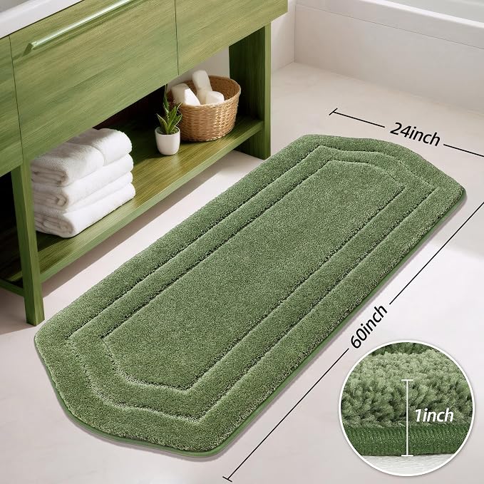 COSY HOMEER Non-Slip Bath Mat Extra Thick Absorbent Plush Washable | 24"x60" Green Non-Slip Extra Thick Plush Absorbent Machine Washable Bath Mat Bathroom Rug Floor Tub Shower