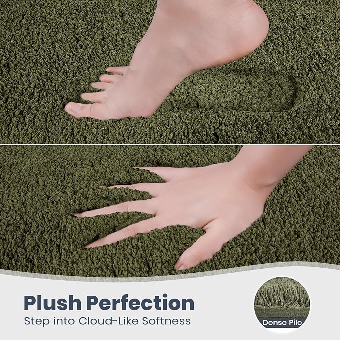 PURRUGS Bathroom Rug, Bath Mat, 30" x 46", Olive Green | Machine Washable, Non-Slip, Waterproof TPR Backing, Super Absorbent, Quick Dry, Bath Rug for Shower, Bathtub, and Sink