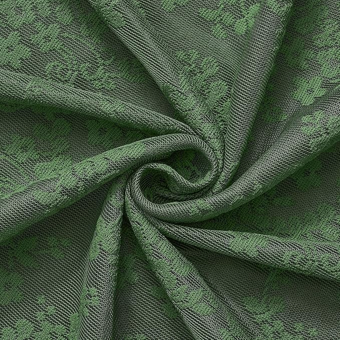 Green Lace Shower Curtain 36x72, Narrow Stall with Attached Valance | Sheer Shower Curtain with Scalloped, lets in soft light for Farmhouse Cottagecore Stalls, RVs and Small Bathrooms